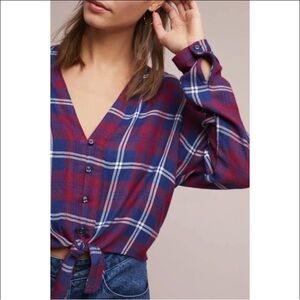 Rails Sloane Tie Waist Button Shirt Top Size Small Red Blue White Plaid